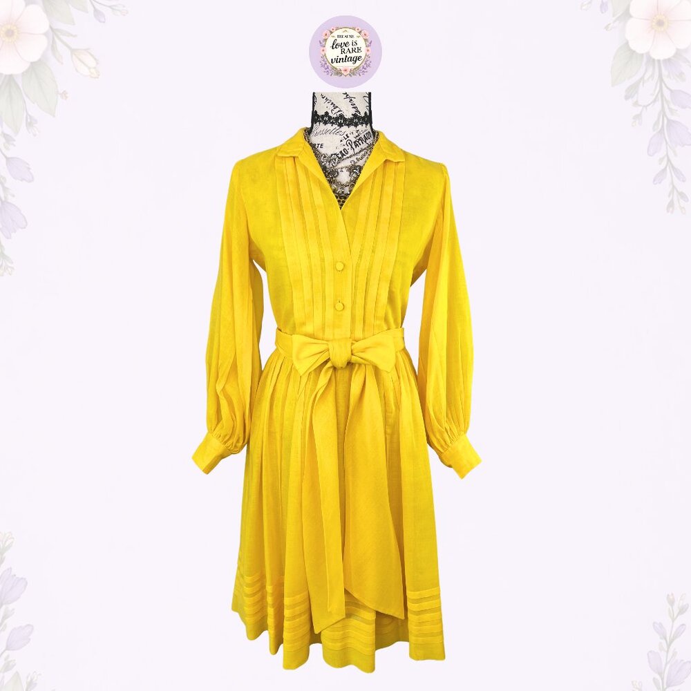 Vintage Yellow Shirt Dress by Frances Henaghan • 1970s Pleated Day Dress